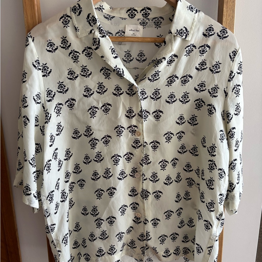 White and Black Floral Button-Up Shirt